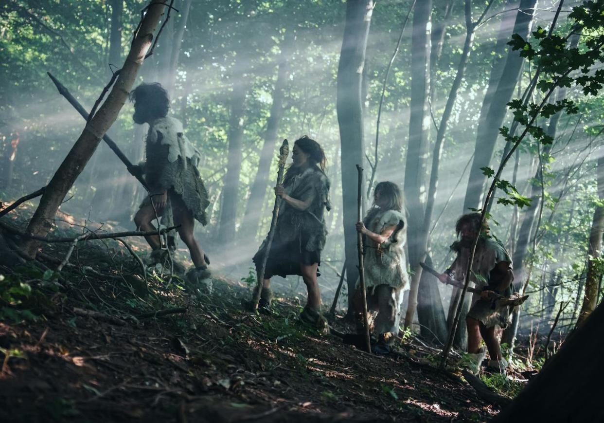 What if prehistoric men and women joined forces in hunting parties? <a href="https://www.gettyimages.com/detail/photo/tribe-of-hunter-gatherers-wearing-animal-skin-royalty-free-image/1194512906" rel="nofollow noopener" target="_blank" data-ylk="slk:gorodenkoff/iStock via Getty Images Plus;elm:context_link;itc:0;sec:content-canvas" class="link ">gorodenkoff/iStock via Getty Images Plus</a>