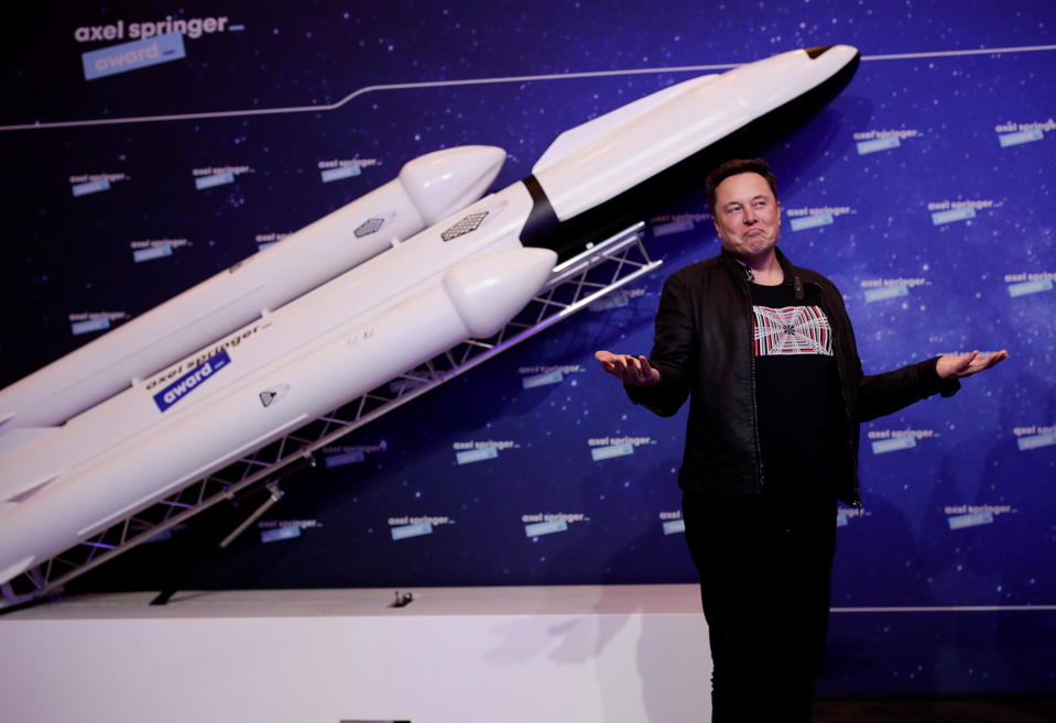 Elon Musk said that the satellite, dubbed Doge-1, would be the first-ever crypto in space and the 'first meme in space'. Photo: Hannibal Hanschke/Reuters