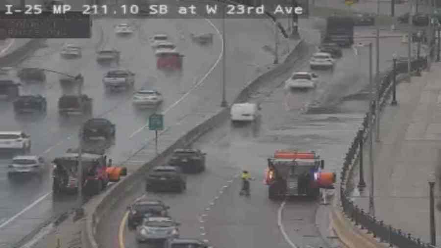 FOX31 gathered some photos from a Colorado Department of Transportation camera near an on-ramp to Interstate 25 near 23rd Avenue where many vehicles could be seen wading through water flooding the entrance to the freeway. (Colorado Department of Transportation)