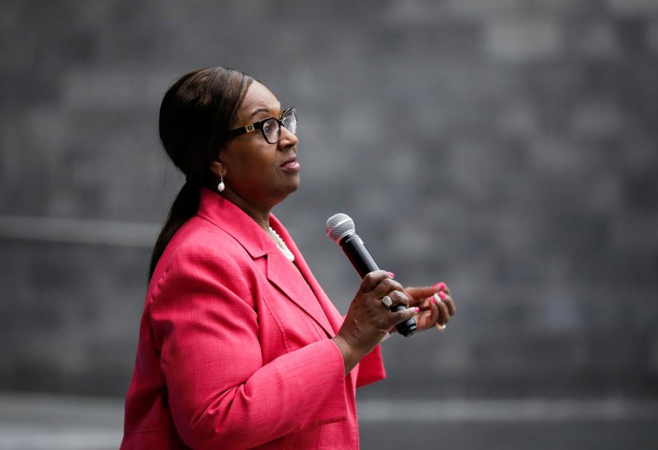 Superintendent Grenita Lathan at an open forum in October 2023. She took questions from parents on a wide range of topics.