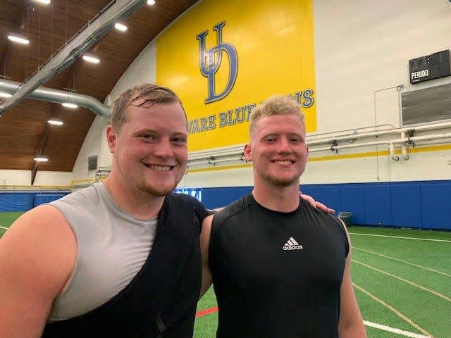 Fintan (left) and Braden Brose of the UD football team.