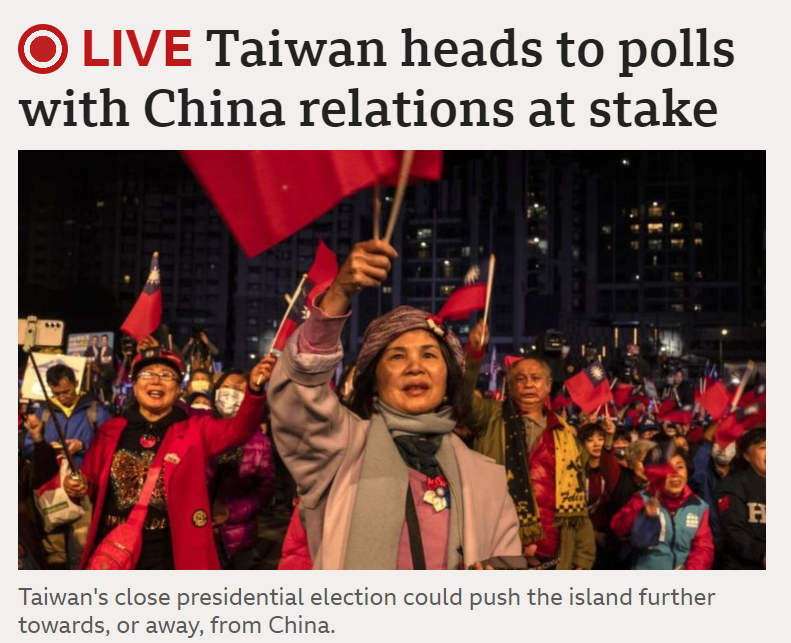  BBC以LIVE專區報導台灣大選投票。翻攝BBC