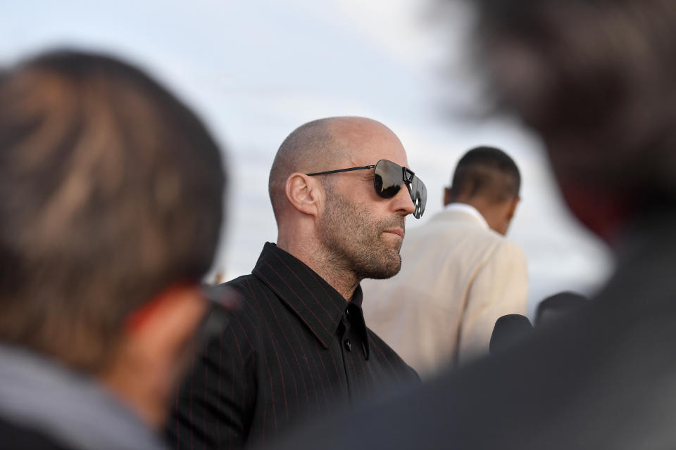Actor Jason Statham addresses the media during the Fast X film premiere, the tenth film in the Fast & Furious Saga, at Colosseum  in Rome (Italy), May 12th 2023. (Photo by Elianto/Mondadori Portfolio via Getty Images)