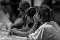 <p>Neighborhood residents attend a free Sunday breakfast and church service at La Requena Belen church in Middletown, Ohio. “Addiction can take us as its slaves,” announces the pastor. (Photograph by Mary F. Calvert for Yahoo News) </p>