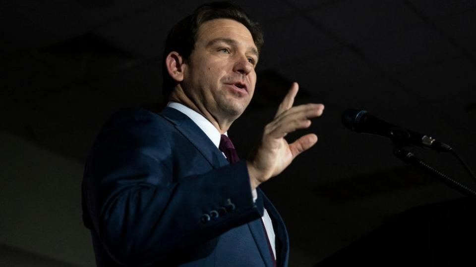 Ron DeSantis attends a watch party in West Des Moines, Iowa, on 15 January 2024