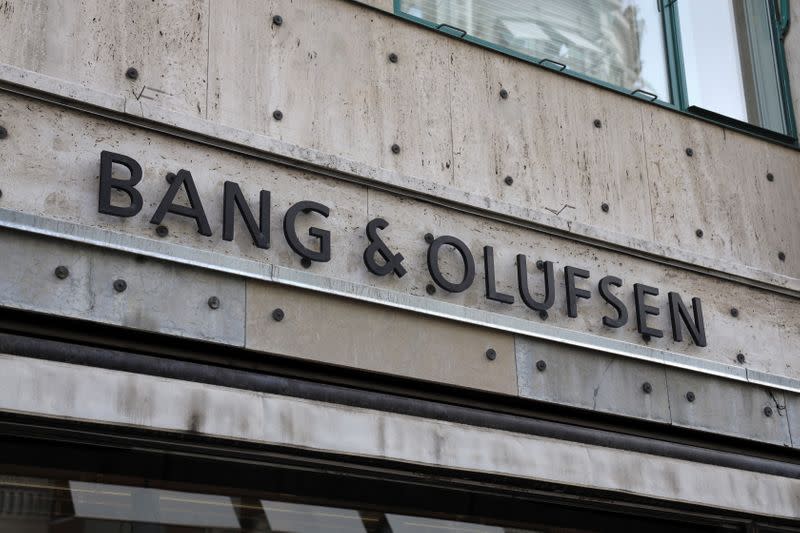 FILE PHOTO: Bang & Olufsen's sign is seen at their flagship store in Copenhagen