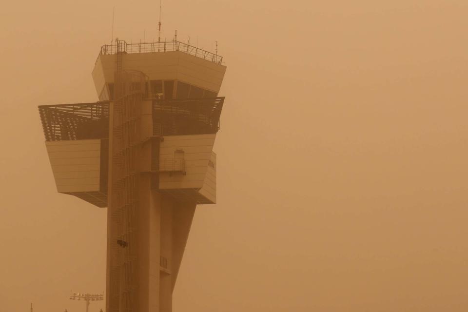 Control tower is pictured during a sandstorm (REUTERS)