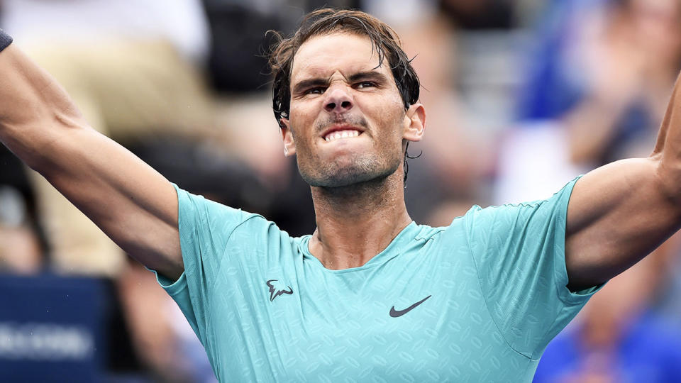 Rafael Nadal celebrates his win at the Rogers Cup.  (Photo by Minas Panagiotakis/Getty Images)