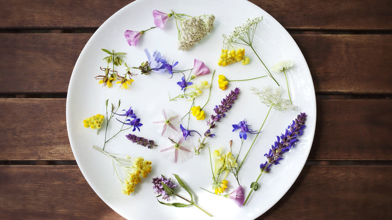 Plate of edible flowers
