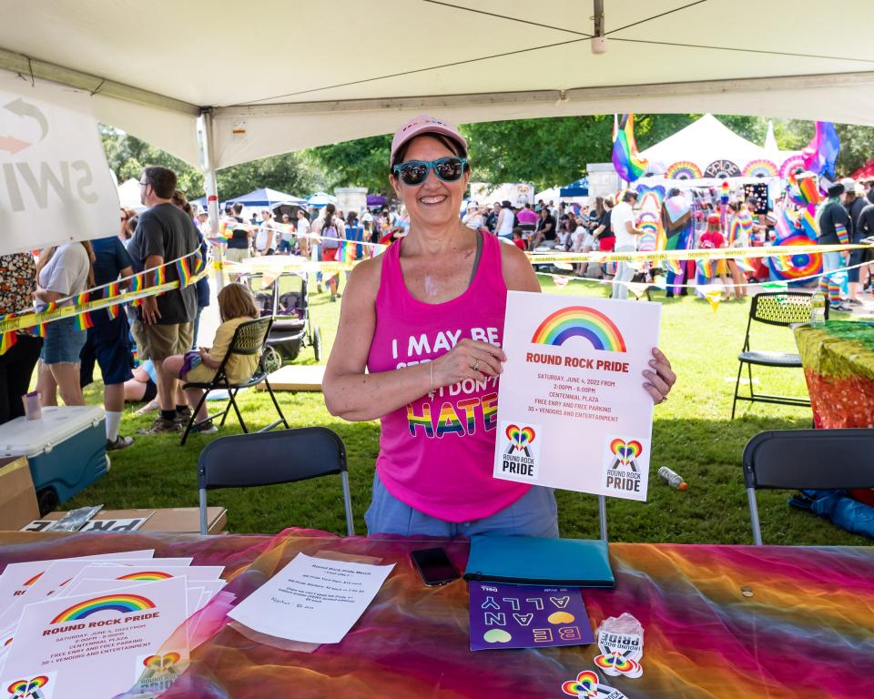 Tammy Foskey at work at the merchandise tent. The Round Rock Pride Festival 2022 was held at Centennial Plaza in Round Rock on June 4, 2022.