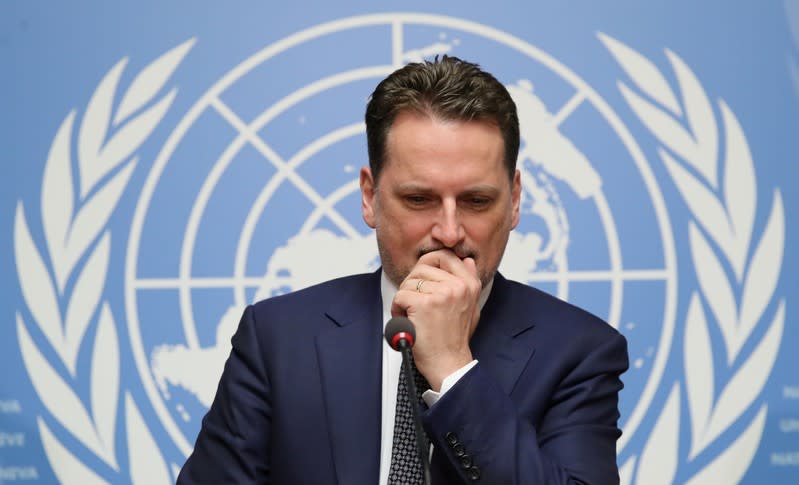 FILE PHOTO: Krahenbuhl Commissioner-General of the UNRWA attends a news conference in Geneva