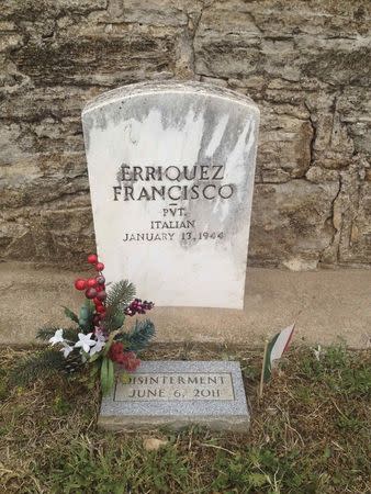 The tombstone of Italian soldier Erriquez Francesco is seen at a cemetery for German and Italian prisoners of war at the Fort Reno Prisoners of War Cemetery in El Reno Oklahoma in this picture taken May 28, 2014. REUTERS/Heide Brandes