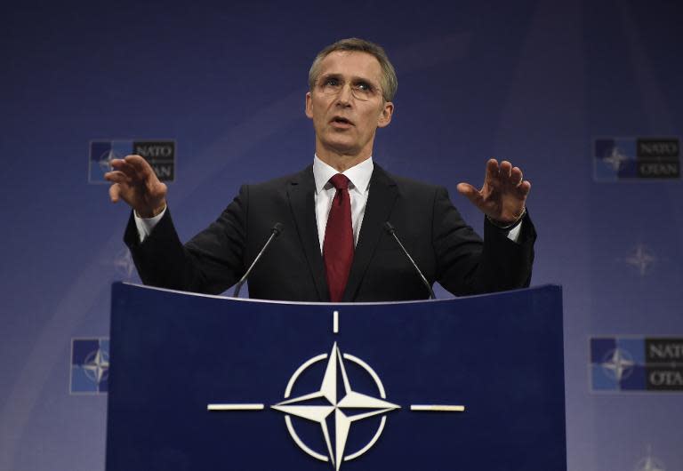 NATO Secretary General Jens Stoltenberg gives a press conference during a Defense Ministers meeting at NATO headquarters in Brussels on February 5, 2015