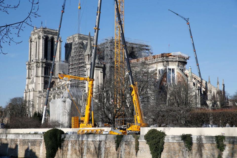 Notre Dame Cathedral is seen during restoration work more than eight months after the fire that ravaged the emblematic monument on December 18, 2019 i