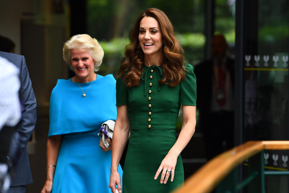 The Duchess of Cambridge arrives ahead of the Women's Final on day twelve of the Wimbledon Championships at the All England Lawn Tennis and Croquet Club, Wimbledon.