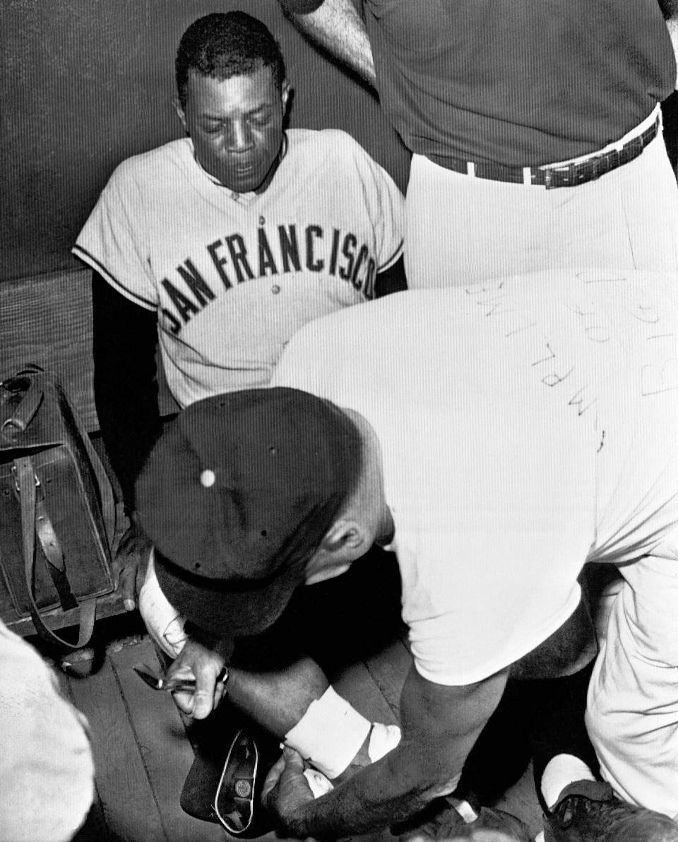 <p><span>Hall of Famer Willie Mays wasn’t going to take it easy during a practice game. In 1959 exhibition against the Red Sox, Mays stole third base and slid into home. He collided with Boston catcher Sammy White at the plate. White’s shin guard severely caught Mays’ leg and the Giants slugger left the field with a large gash, which required 35 stitches to close.</span> </p>