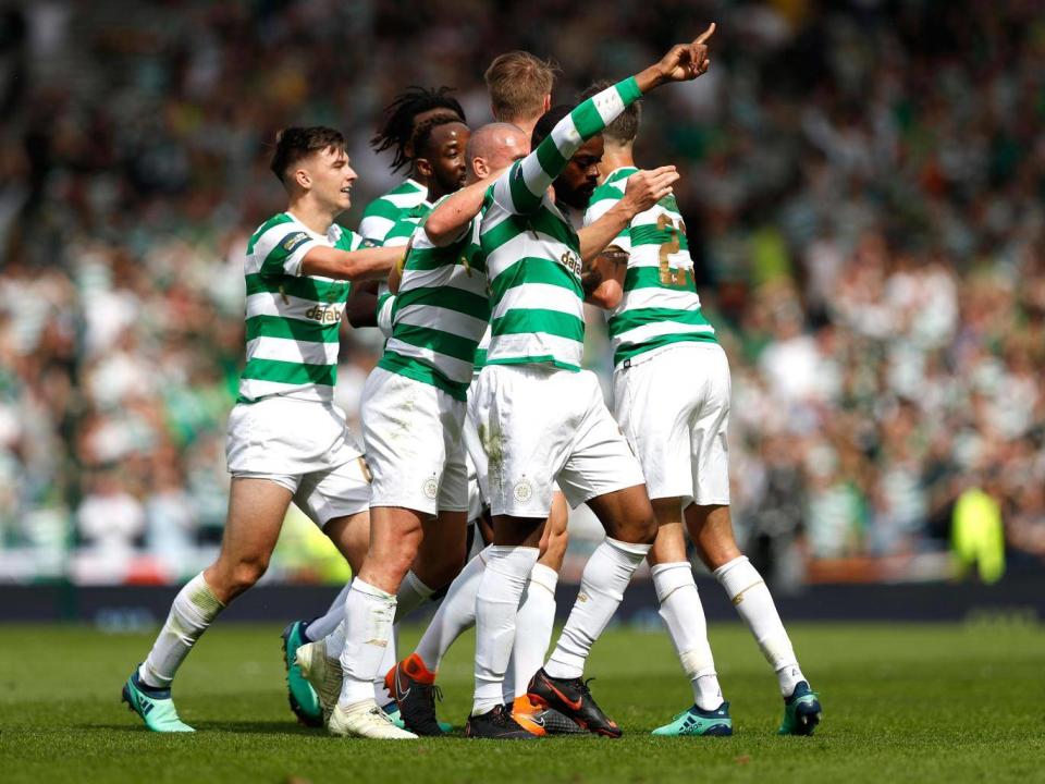 Olivier Ntcham celebrates scoring Celtic's second goal (Getty)