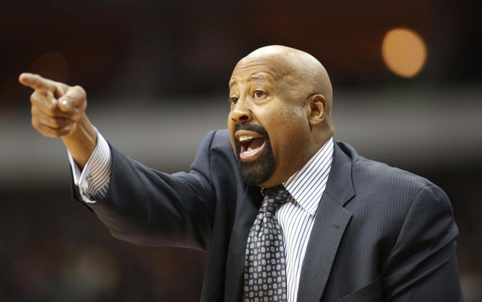 FILE - In this Jan. 5, 2014 file photo, New York Knicks head coach Mike Woodson gestures during the second half of an NBA basketball game against the Dallas Mavericks in Dallas. The Knicks have fired Woodson after falling from division champions to out of the playoffs in one season. New team president Phil Jackson made the decision Monday, April 21, 2014, saying in a statement "the time has come for change throughout the franchise." (AP Photo/Sharon Ellman, File)