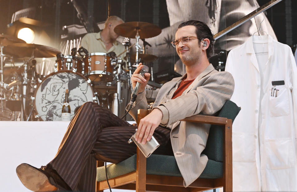 Matty Healy performs with The 1975 at the Picnic In The Park Festival 2023 at Sofienberg Park on June 15, 2023 in Oslo, Norway. (Photo by Rune Hellestad - Corbis/Corbis via Getty Images)