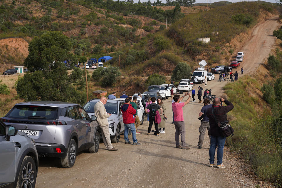 Personnel and media at Barragem do Arade reservoir, in the Algave, Portugal, as searches begin as part of the investigation into the disappearance of Madeleine McCann. The area is around 50km from Praia da Luz where Madeleine went missing in 2007. Picture date: Tuesday May 23, 2023. (Photo by Yui Mok/PA Images via Getty Images)