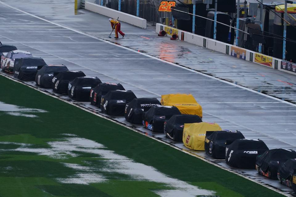 Will covered cars lined up on pit road at Daytona International Speedway be a trend for this weekend?