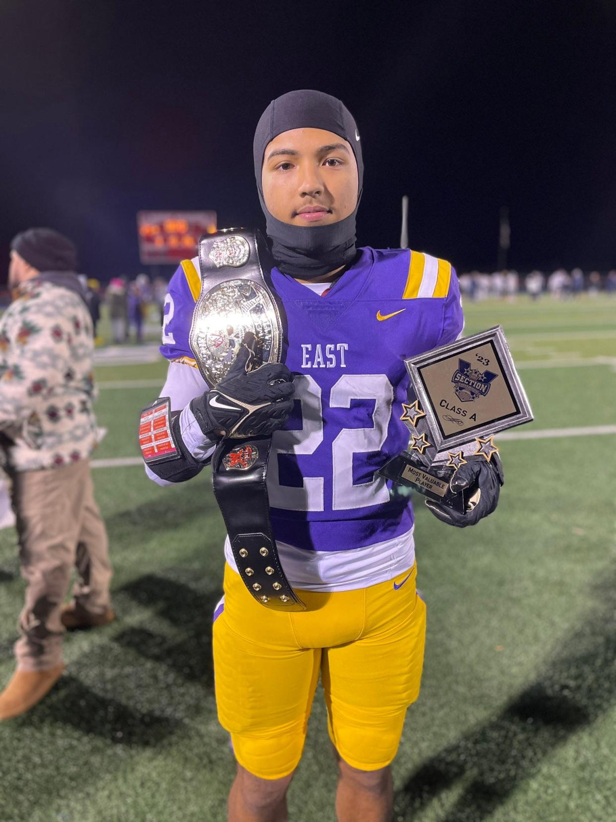 East/WOI senior Anthony Diaz was named MVP of the Section V Class A final after a 25-8 win over Brighton. He returned an interception and threw another touchdown to Ervin Wiggins. The Eagles (11-0) are the first RCSD football team to win a championship since 2017.