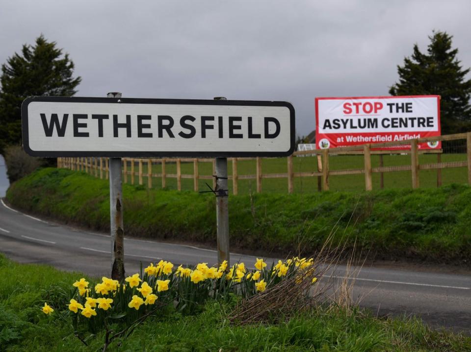 There have been protests locally over the use of the former RAF base for an asylume seekers accommodation centre (AFP via Getty Images)