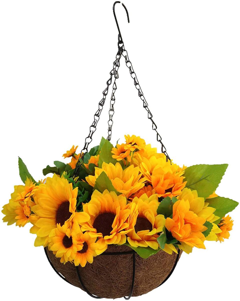 Mynse Artificial Sunflowers Hanging Flower Basket