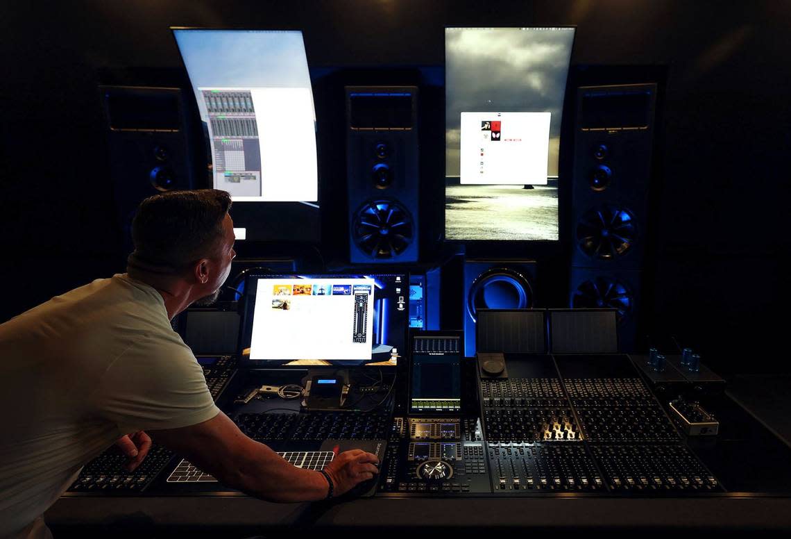 Brad Cook of the Hershenberg Group shows off the Dolby Atmos 3-D Audio, only one of four in the world, that is a feature of a $27 million home in Southlake on Friday, Aug. 30, 2024.