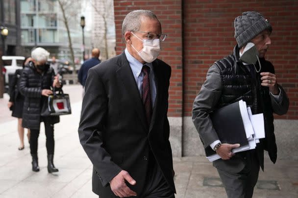 PHOTO: Charles Lieber, center, arrives at federal court in Boston, Wednesday, April 26, 2023. (Steven Senne/AP)