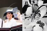 <p>Did Meghan's Phillip Treacy fascinator from <a rel="nofollow noopener" href="https://www.elle.com/culture/celebrities/a21607431/meghan-markle-prince-harry-givenchy-outfit-royal-ascot-2018/" target="_blank" data-ylk="slk:the Royal Ascot;elm:context_link;itc:0;sec:content-canvas" class="link ">the Royal Ascot</a> look familiar? It's a toned down version of the one Audrey wore as Eliza Doolittle in <em>My Fair Lady.</em></p>