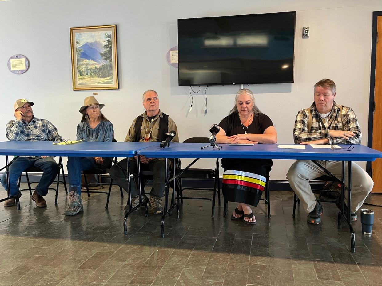 The panel at the press conference held by the Vermont Abenaki on Tuesday, March 23, 2024 included (left to right): Doug Bent, Chief Shirly Hook, Rich Holschuh, Chief Brenda Gagne, Chief Don Stevens.