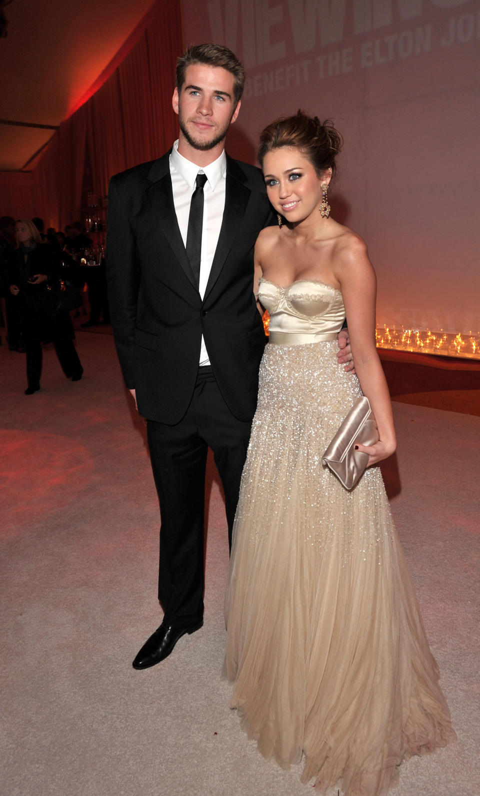 Liam Hemsworth and singer Miley Cyrus attend the 18th Annual Elton John AIDS Foundation Oscar party held at Pacific Design Center on March 7, 2010 in West Hollywood, California.   (Lester Cohen / WireImage)