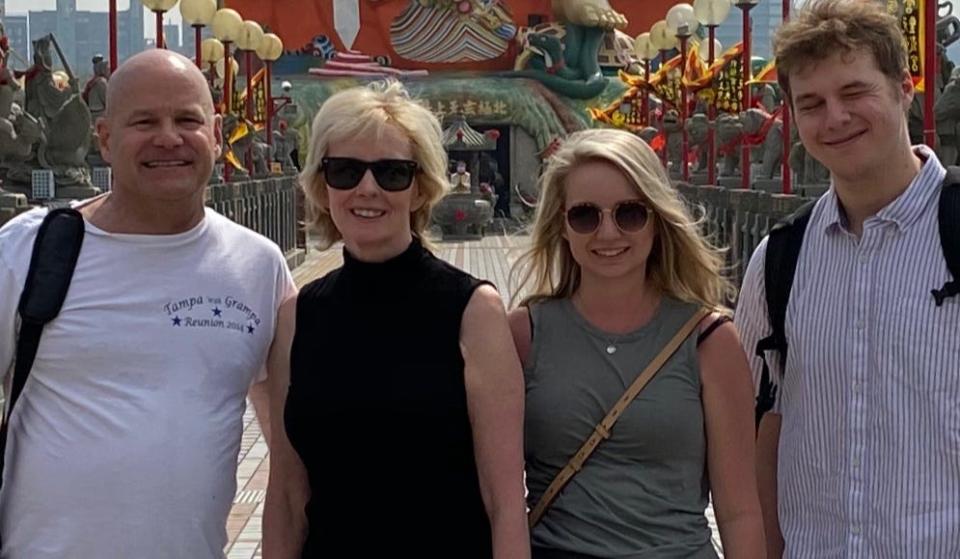 Steve Muth, from Onsted, who boarded Holland America’s Westerdam on Feb. 1, is shown with his wife, Jane, and their daughter Kate, and Kate's boyfriend, Erik Deneau.