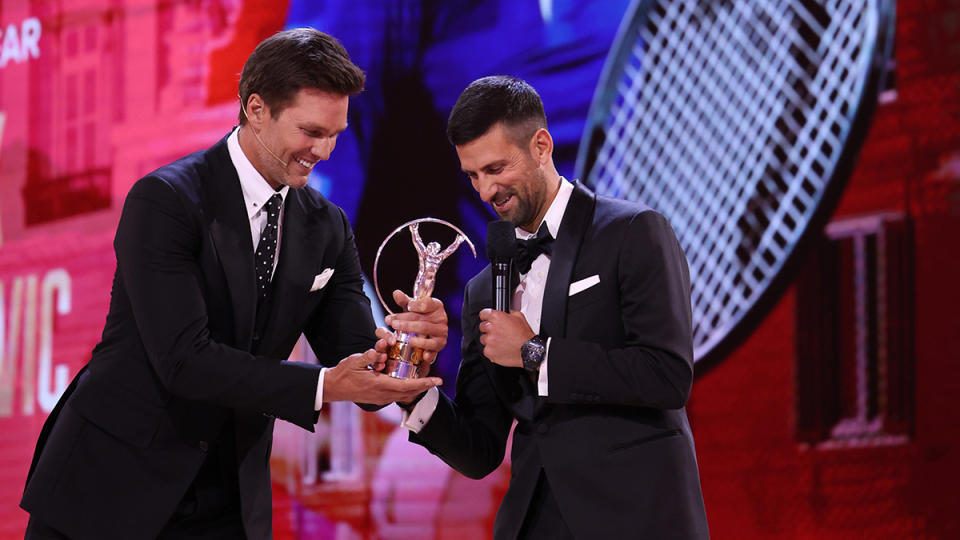 Novak Djokovic and Tom Brady during the Laureus World Sports Awards at the Galería De Cristal on April 22