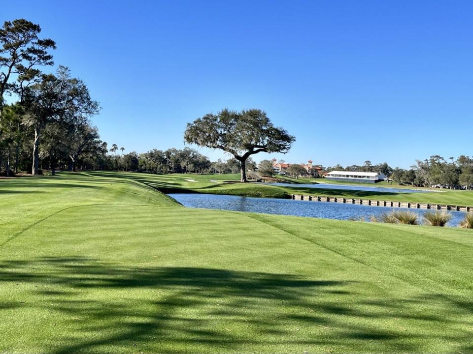 The view from the new tee at the par-5 ninth hole of the Players Stadium Course at TPC Sawgrass.