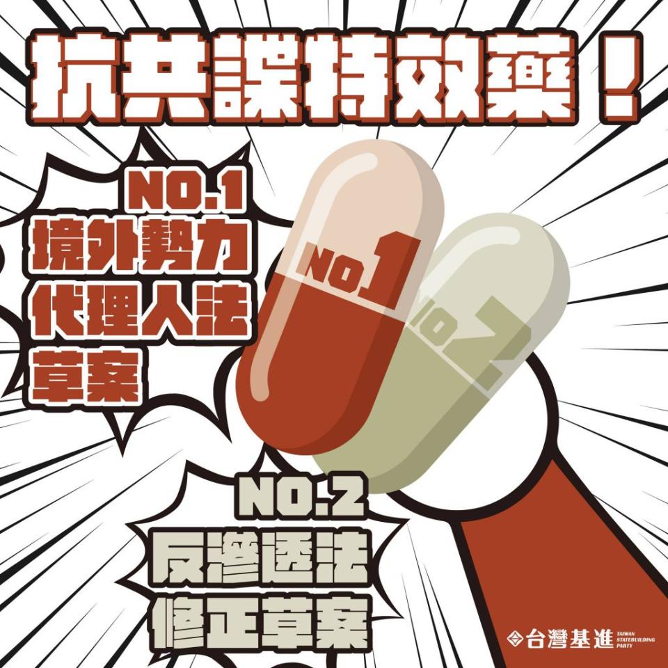 台灣基進表示，《境外勢力代理人法》草案《反滲透法》修正草案，是抵抗共諜的特效藥。 （圖／台灣基進提供）