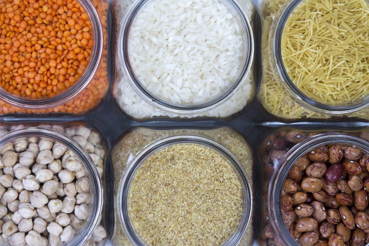 Bottled assortment of grains and legumes