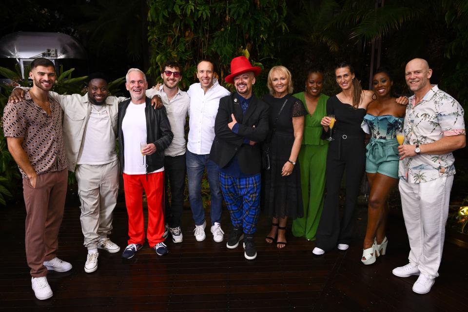 I'm a Celebrity... Get Me Out of Here! contestants Owen Warner, Babatunde Aleshe, Chris Moyles, Seann Walsh, Matt Hancock, Boy George, Sue Cleaver, Charlene White, Jill Scott, Scarlette Douglas and Mike Tindall celebrated the end of the show. (ITV/Shutterstock)