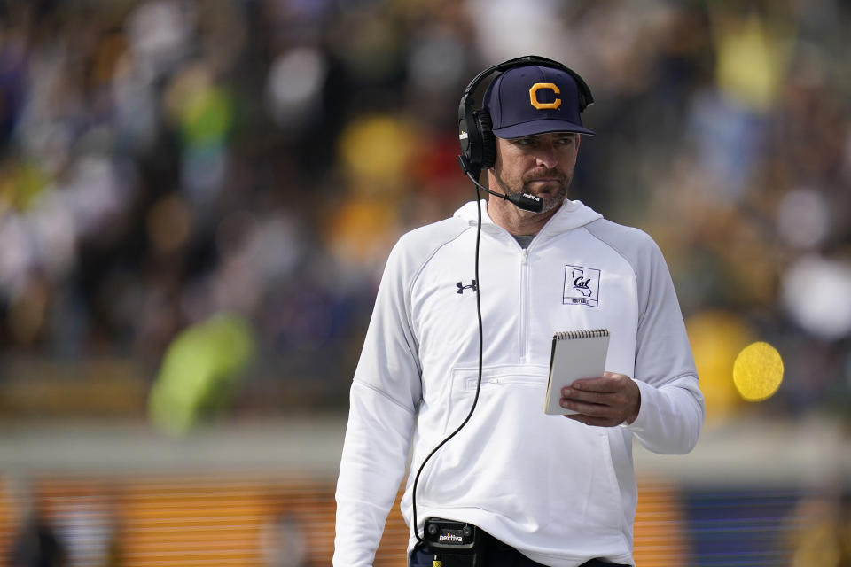 California head coach Justin Wilcox walks on the sideline during the second half of an NCAA college football game against Oregon in Berkeley, Calif., Saturday, Oct. 29, 2022. (AP Photo/Godofredo A. Vásquez)