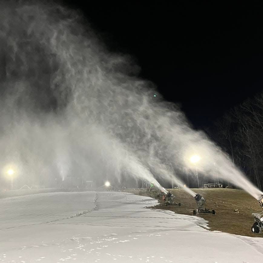 Swiss Valley Ski & Snowboard Area in Jones fired up its snowmaking guns Monday night, Jan. 1, 2024.