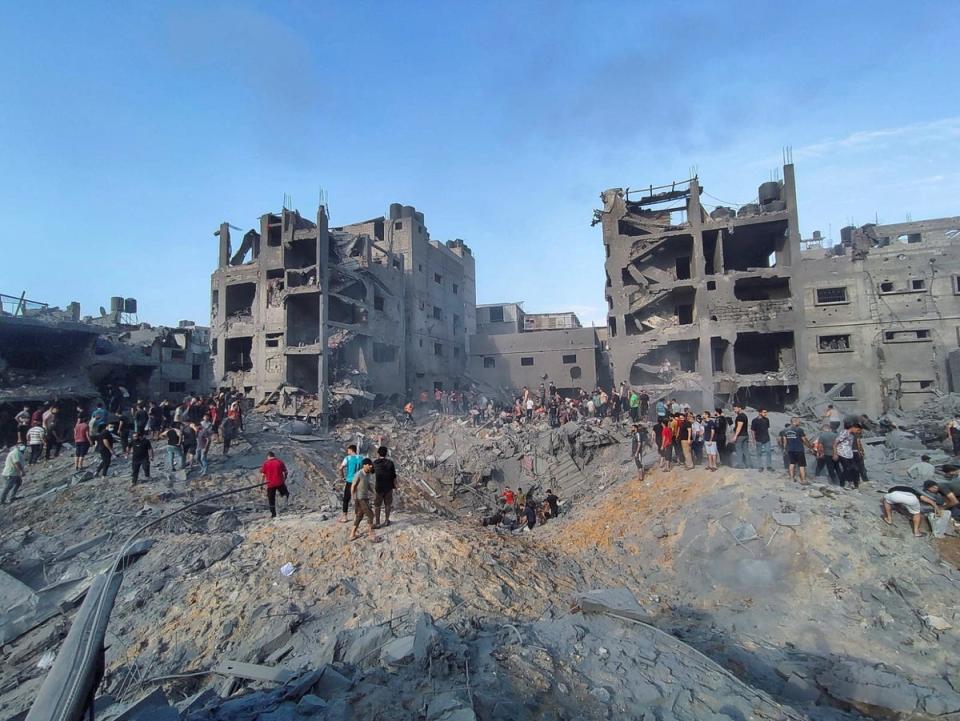 Mounds of rubble were seen following the deadly strike (Reuters)