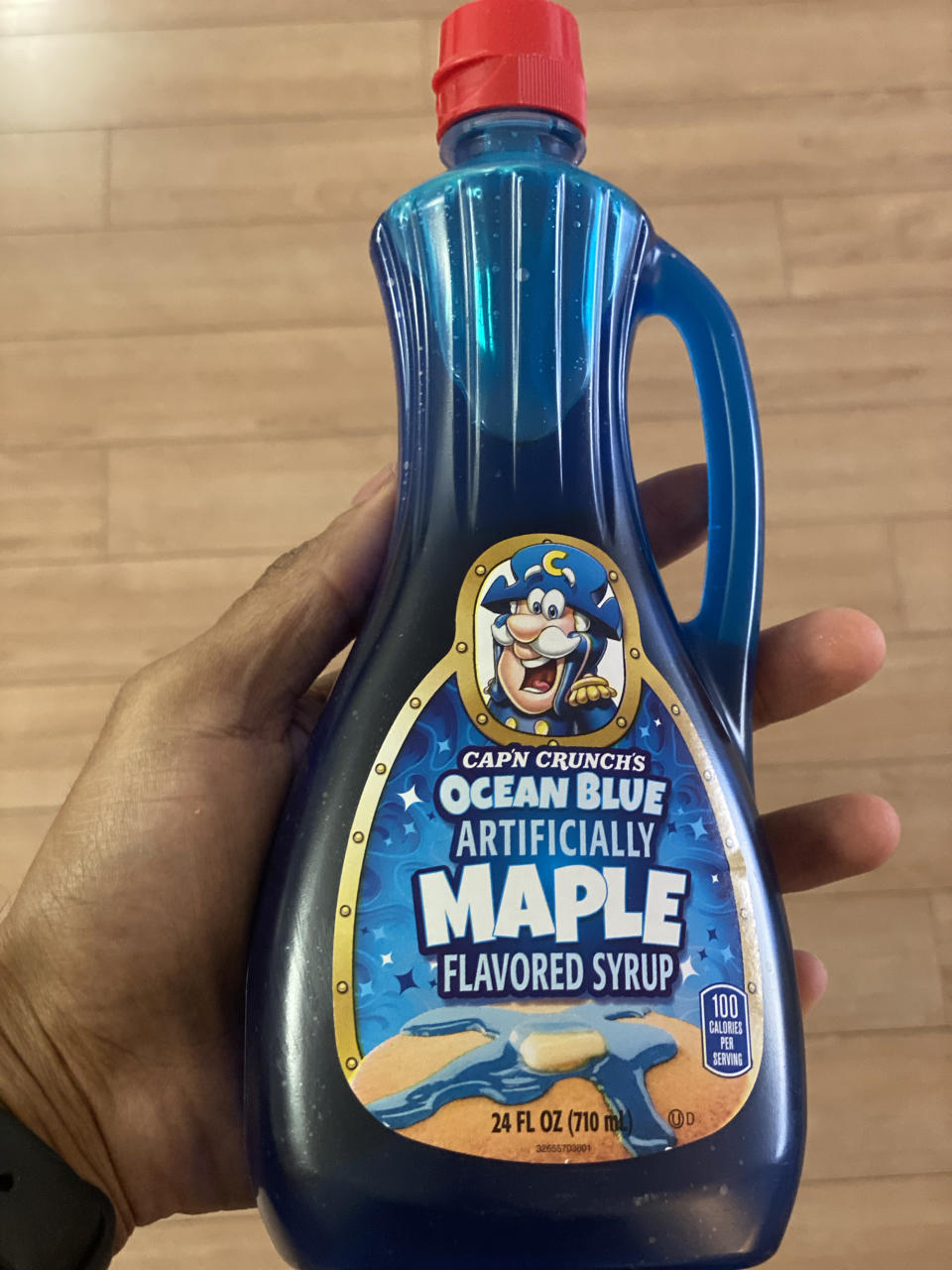 Cap'n Crunch Ocean Blue maple syrup bottle