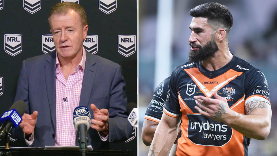 Graham Annesley has admitted the Wests Tigers should not have been penalised for an escort in the final play of the game against North Queensland. Pic: NRL/AAP