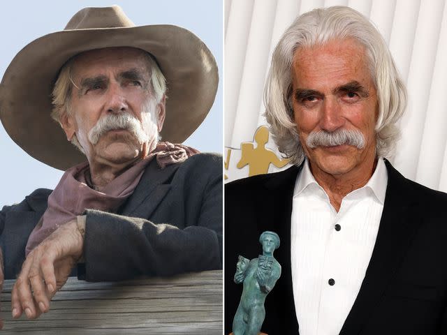 <p>Emerson Miller/Paramount+ ; Frazer Harrison/Getty</p> Sam Elliot as Shea Brennan in the 'Yellowstone' prequel show '1883.'