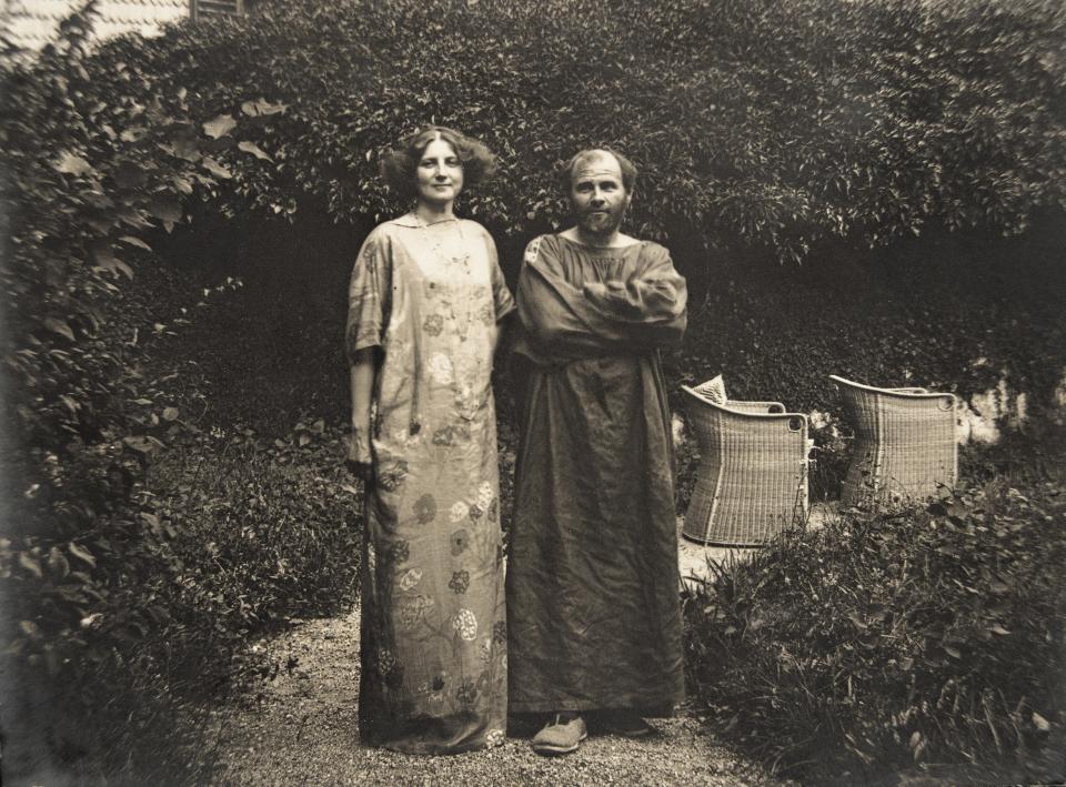 Artist Gustav Klimt, right, with his partner, Emilie Flöge, circa 1910.