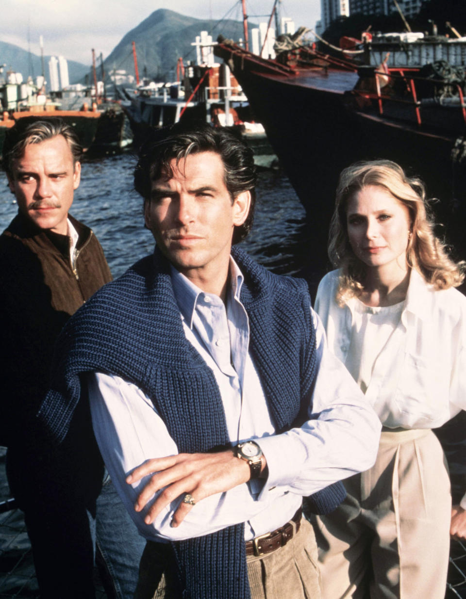 From left: Ben Masters, Pierce Brosnan and Deborah Raffin, 1988, (c)De Laurentiis Entertainment Group/courtesy