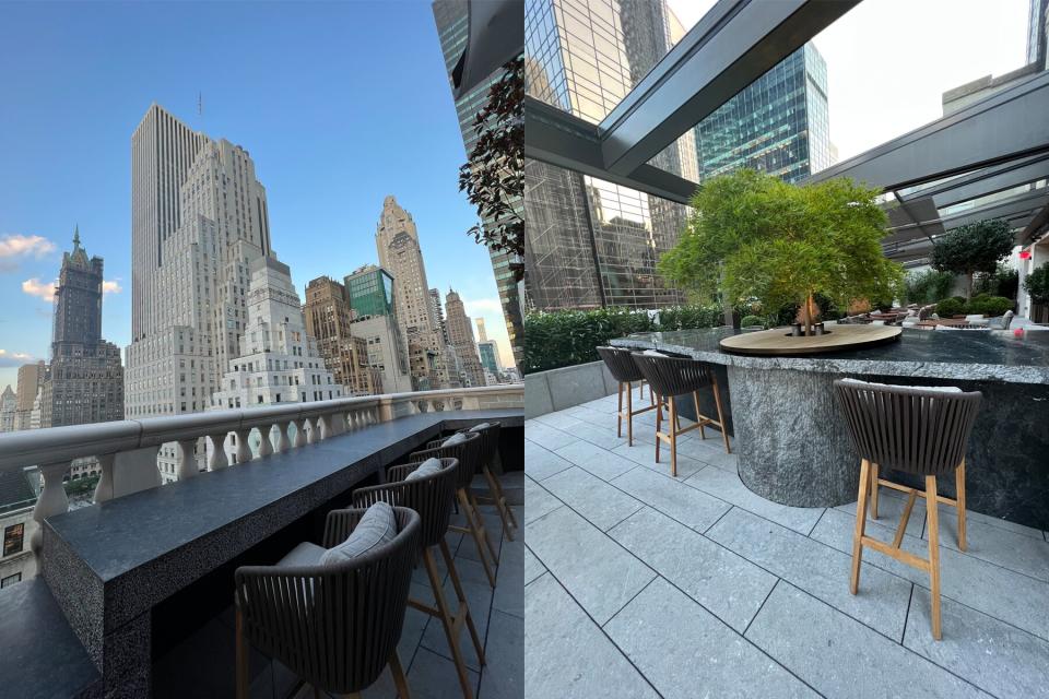 A terrace and bar at Aman new york