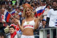 <p>Fans cheer during the Opening Ceremony during the 2018 FIFA World Cup Russia group A match between Russia and Saudi Arabia at Luzhniki Stadium on June 14, 2018 in Moscow, Russia. (Photo by Mao Jianjun/China News Service/VCG via Getty Images) </p>