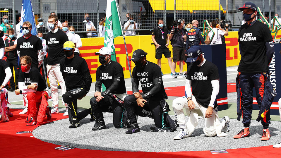 F1 drivers, pictured here before the Styrian Grand Prix.